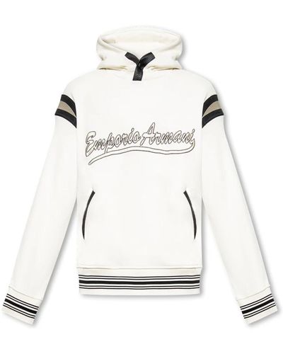 Emporio Armani Logo-embroidered hoodie - Bianco