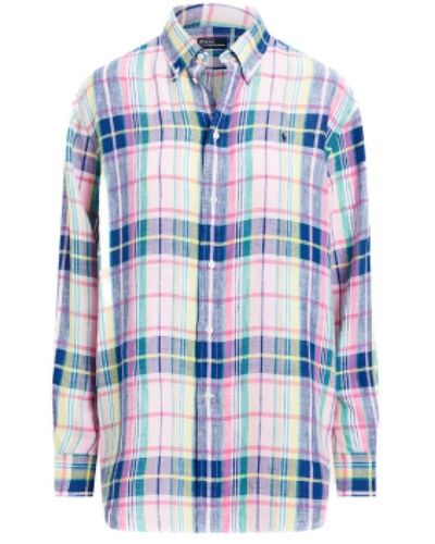 Ralph Lauren Camisa de lino con logo bordado - Azul