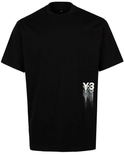 Y-3 Magliette in cotone nera con stampa logo - Nero