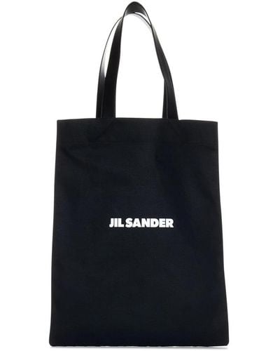 Jil Sander Tote bags,einkaufstasche,schwarze canvas-tote-tasche mit ledergriffen