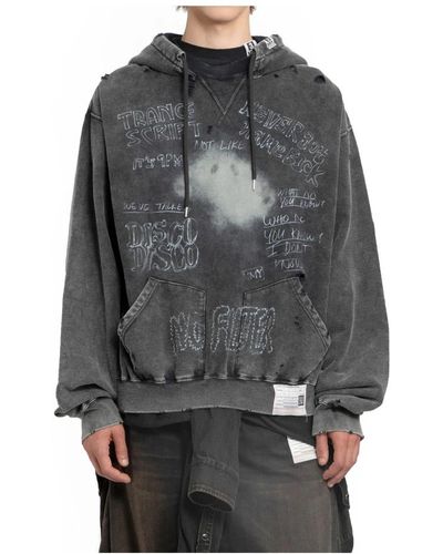 Maison Mihara Yasuhiro Schwarzer gebleichter grafik-hoodie zerstörte details - Grau