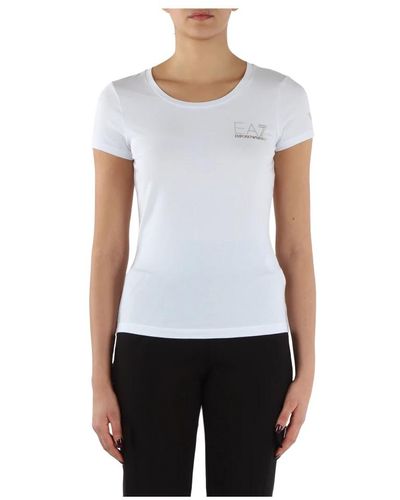 EA7 T-shirt in cotone e modal con logo frontale - Bianco