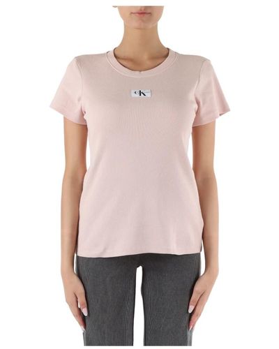 Calvin Klein Stretch-baumwoll-ripp-t-shirt - Pink