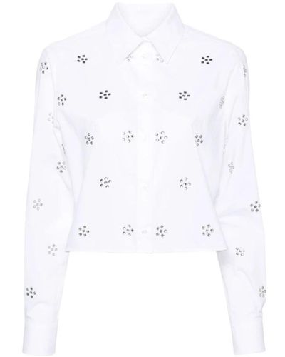 MSGM Weiße baumwoll-popeline bluse mit strassverzierung