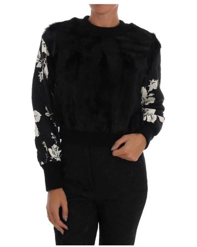 Dolce & Gabbana Fur floral brocade zipper sweater - Noir