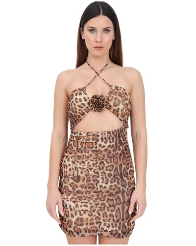 4giveness Vestido con estampado de leopardo y recortes - Rosa