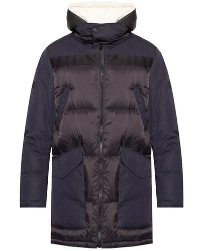 Yves Salomon Down jacket with leather insert - Blu
