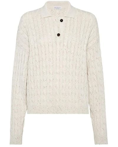Brunello Cucinelli R cable-knit sequin sweater - Weiß
