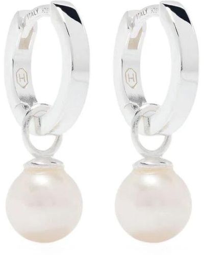 Hatton Labs Silberne hoop-ohrringe mit perlenanhängern - Weiß