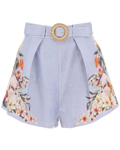 Zimmermann Shorts de lino con motivo floral - Azul