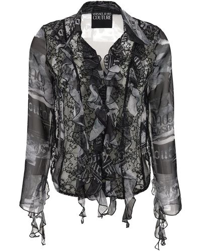 Versace Durchsichtige bluse mit magazin-print - Schwarz