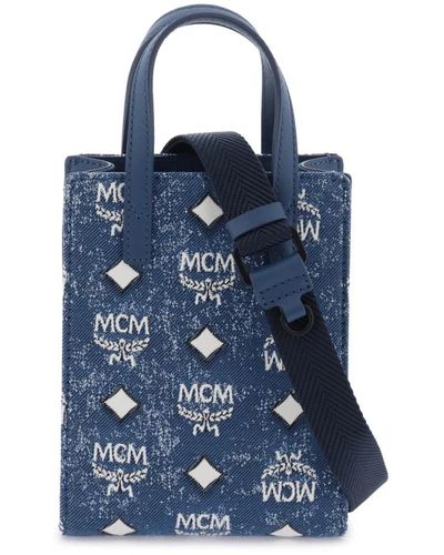 MCM Tote bags,bestickte leinwand aren handtasche - Blau