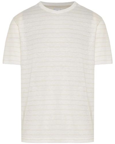 Eleventy T-shirt a righe in lino e cotone - Bianco