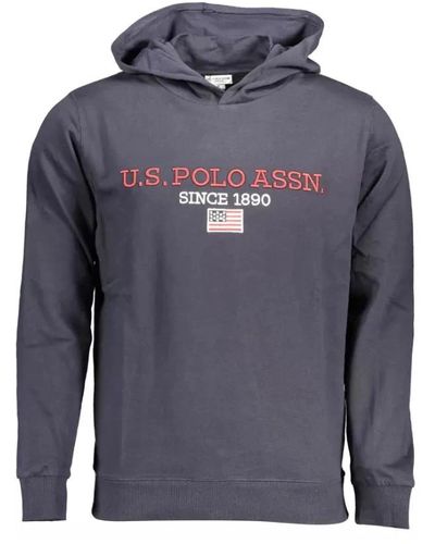 U.S. POLO ASSN. Blaue baumwoll-kapuzenpullover mit kontrastdetails und logo