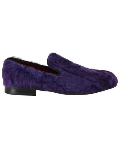 Dolce & Gabbana Mocassins en cuir de fourrure de mouton violets - Bleu