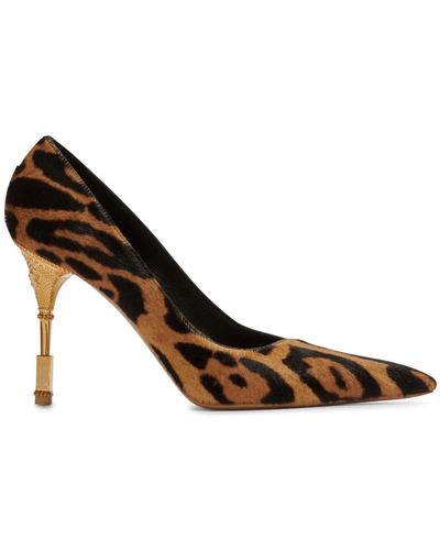 Balmain Moneta leopard print leather stilettos - Marrone