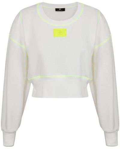 Elisabetta Franchi Baumwoll-Sweatshirt mit fluoreszierenden Nähten - Weiß