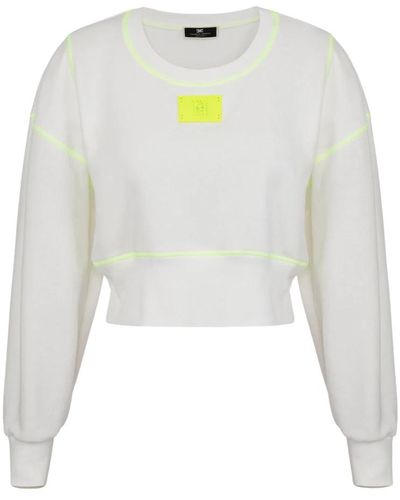 Elisabetta Franchi Sudadera de algodón con costuras fluorescentes - Blanco