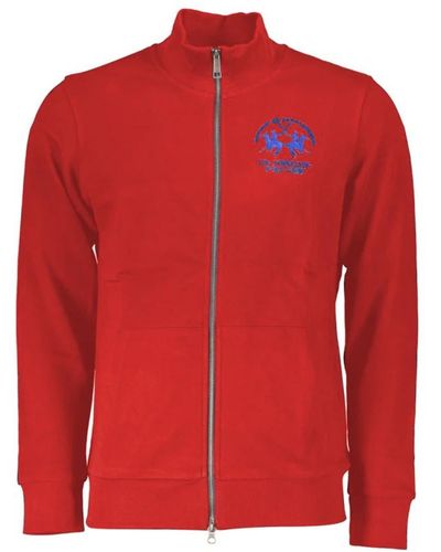 La Martina Baumwoll-sweatshirt mit reißverschluss und besticktem logo - Rot