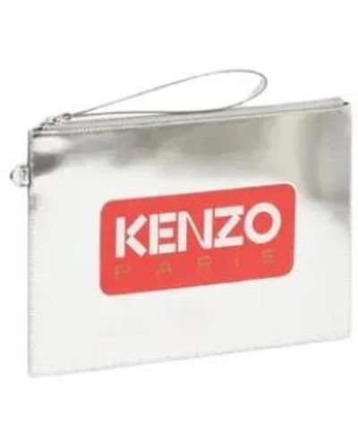 KENZO Clutch in pelle metallizzata con logo iconico - Bianco