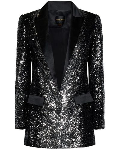 Zuhair Murad Blazer argento con paillettes e rever in raso - Nero