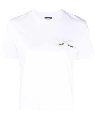 Jacquemus Camiseta blanca con parche de logo y mangas cortas - Blanco
