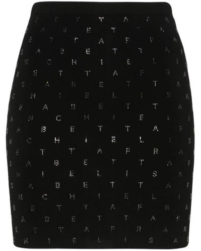Elisabetta Franchi Falda de cintura alta elástica con letras de strass - Negro