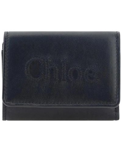 Chloé Portafoglio donna in pelle nera con chiusura a bottone - Blu