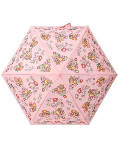 Moschino Rosa blumenregenschirm mit spielzeugbär - Pink