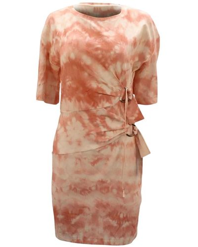 Roberto Cavalli Knitted tie-dye dress with buckle in pink viscose - Marrone