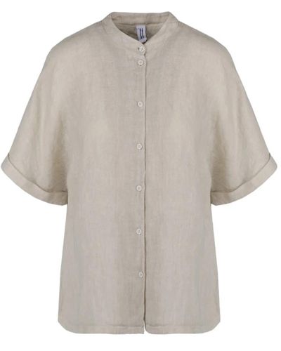 Bomboogie Camisa marfil estilo coreano en lino - Gris