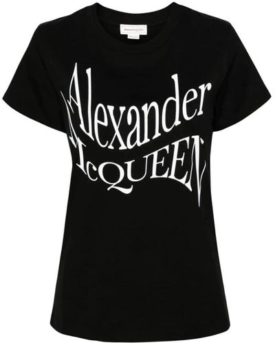 Alexander McQueen Schwarzes crew neck t-shirt front print
