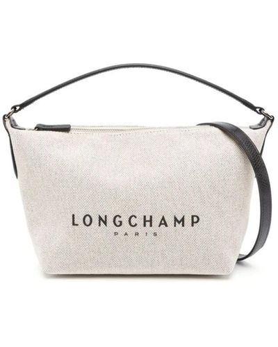 Longchamp Borsa a tracolla in tela con bordo in pelle - Bianco
