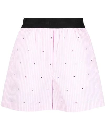 MSGM Shorts a rayas con pedrería - Rosa