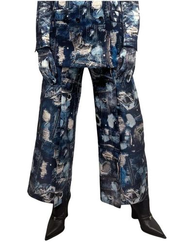 John Richmond Pantaloni iconici cropped con pattern denim effetto sfilata - Blu