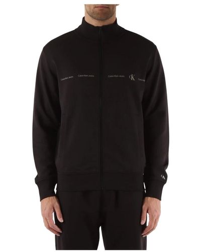 Calvin Klein Baumwolle reißverschluss logo sweatshirt - Schwarz
