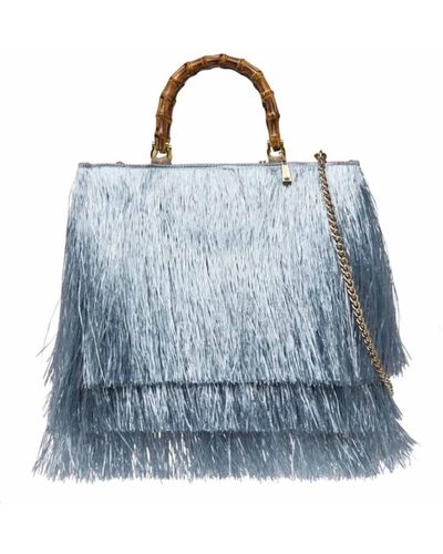 La Milanesa Tasche mit fransen und bambusgriff - Blau
