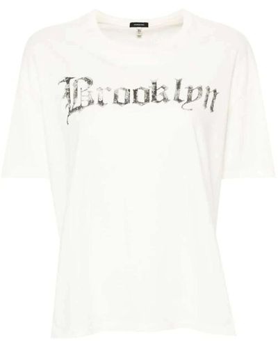 R13 Camiseta de algodón con estampado brooklyn blanco marfil