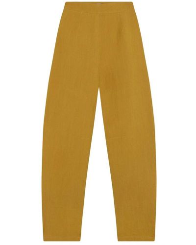 Cortana Pantaloni in lino e lana dakota curcuma - Giallo