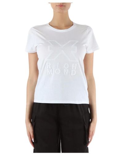 RICHMOND Besticktes baumwoll-t-shirt - Weiß