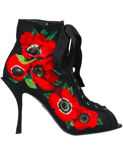 Dolce & Gabbana Bedruckte schnürstiefel mit 10cm absatz - Rot