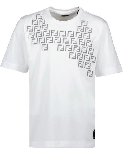 Fendi T-shirt mit besticktem logo und rundhalsausschnitt - Weiß