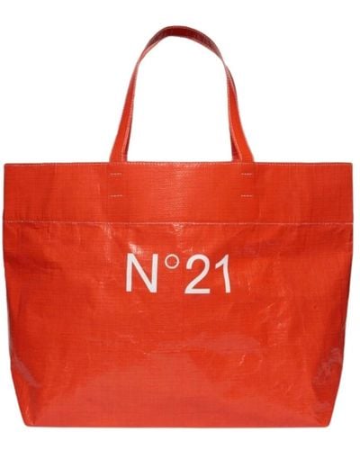 N°21 Borsa shopper arancione design quadrato - Rosso