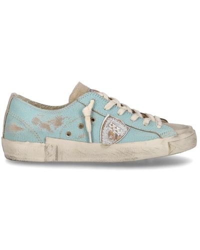 Philippe Model Womens low prsx sneaker in cracked leather - Blu