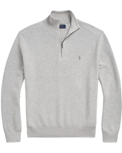 Polo Ralph Lauren Hellgrauer mesh-strick-baumwoll-quarter-zip sweater