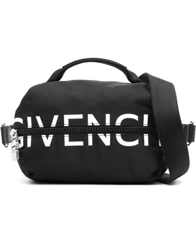 Givenchy Schwarze nylon-schultertasche mit glatten lederelementen