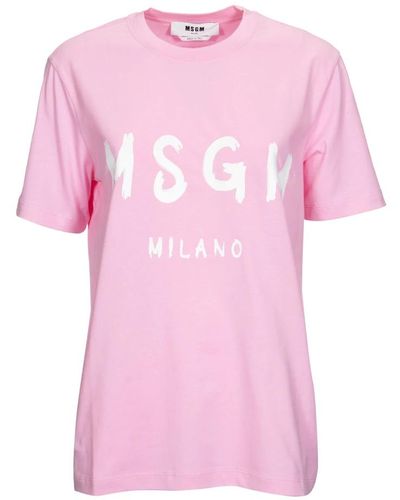 MSGM T-shirt rosa con girocollo a costine milano