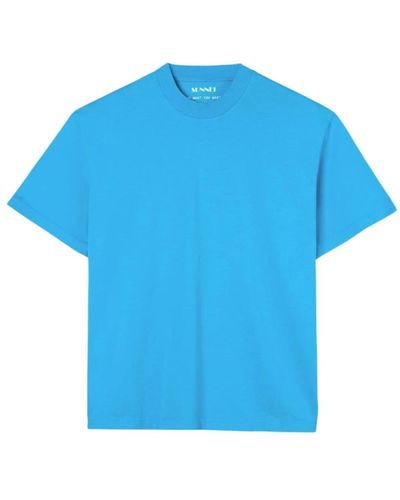 Sunnei Camiseta de algodón azul océano con transferencias de logotipos para planchar