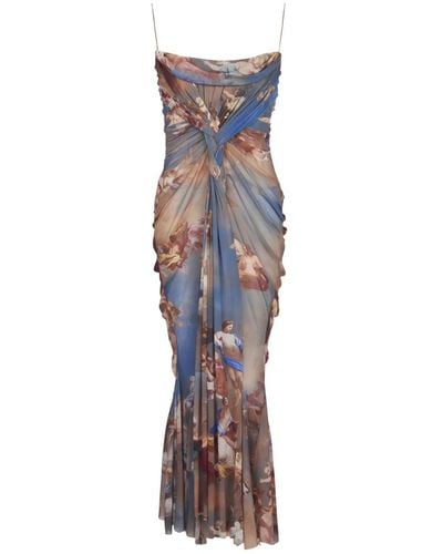 Balmain Sky printed draped tulle maxi dress - Marrón