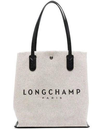 Longchamp Canvas tote tasche mit pferdedruck - Weiß